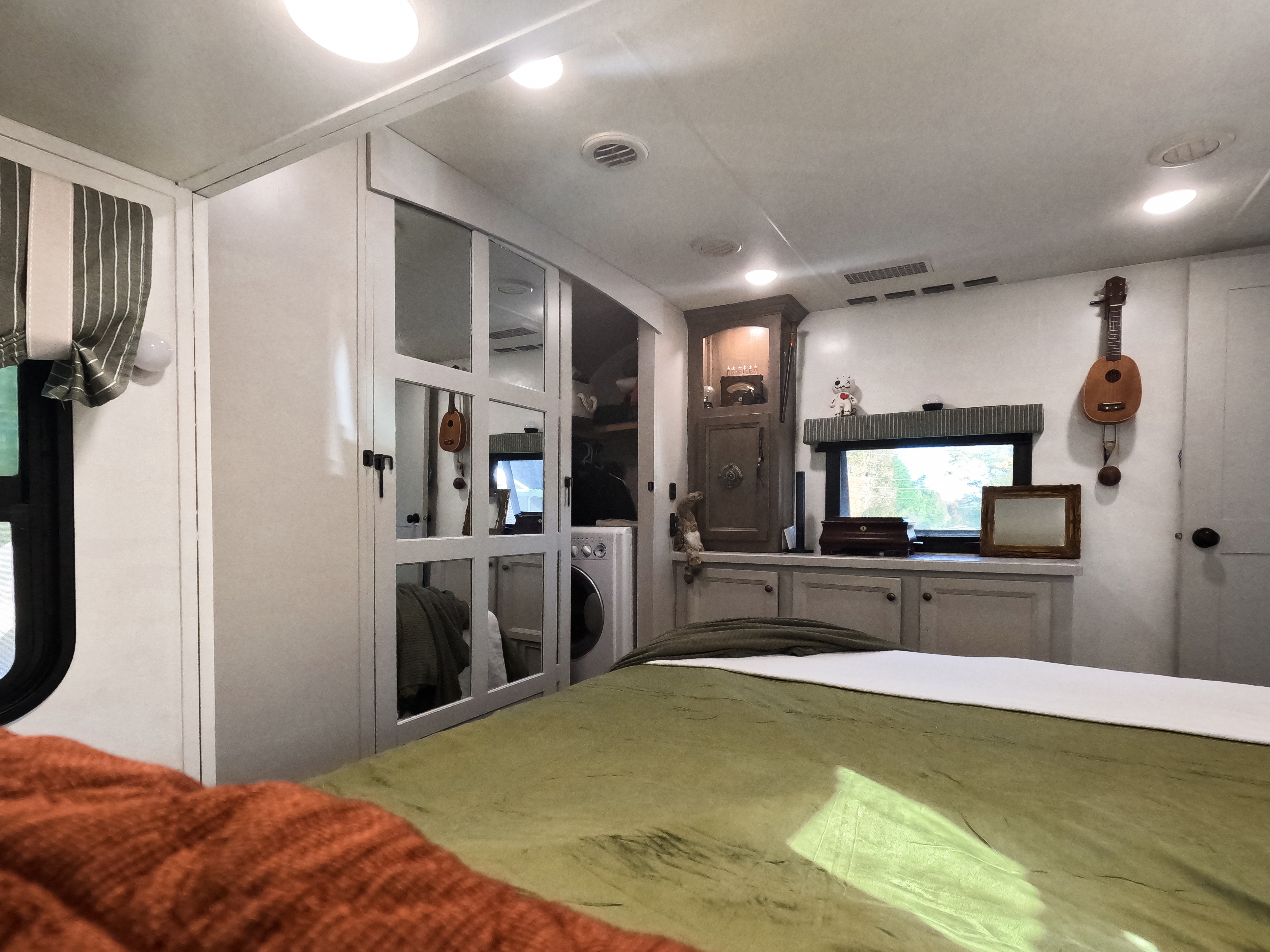 The master bedroom inside JC and Barbel (Bibi) Barringer's 2018 KZ Durango Gold fifth-wheel