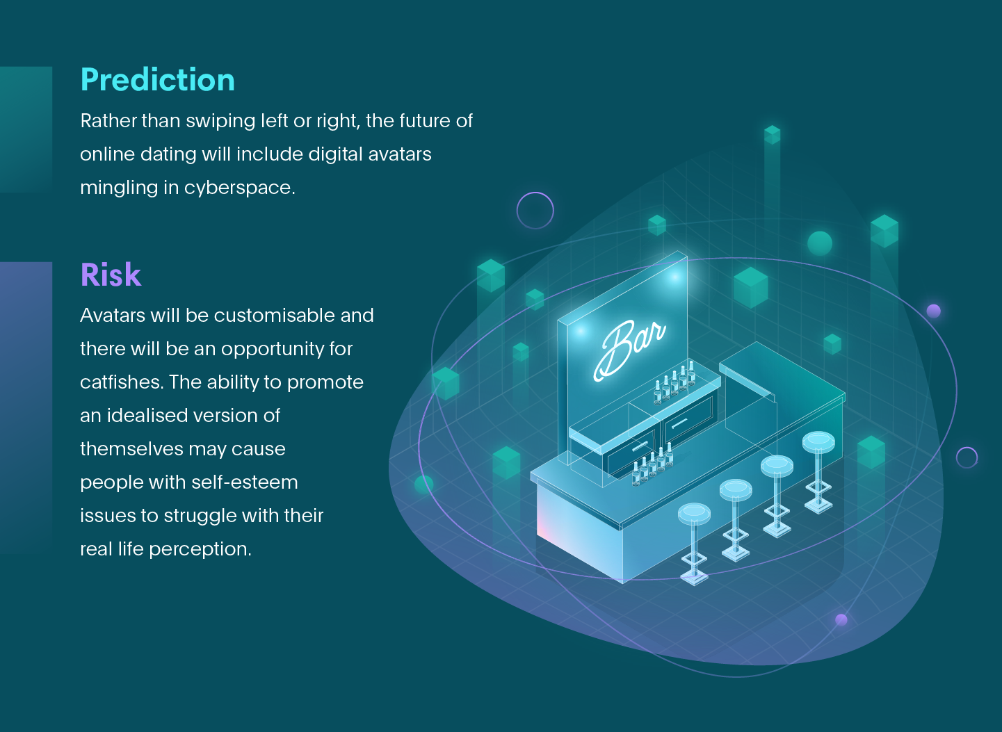 An image of a bar setting in the metaverse explaining predictions and risks