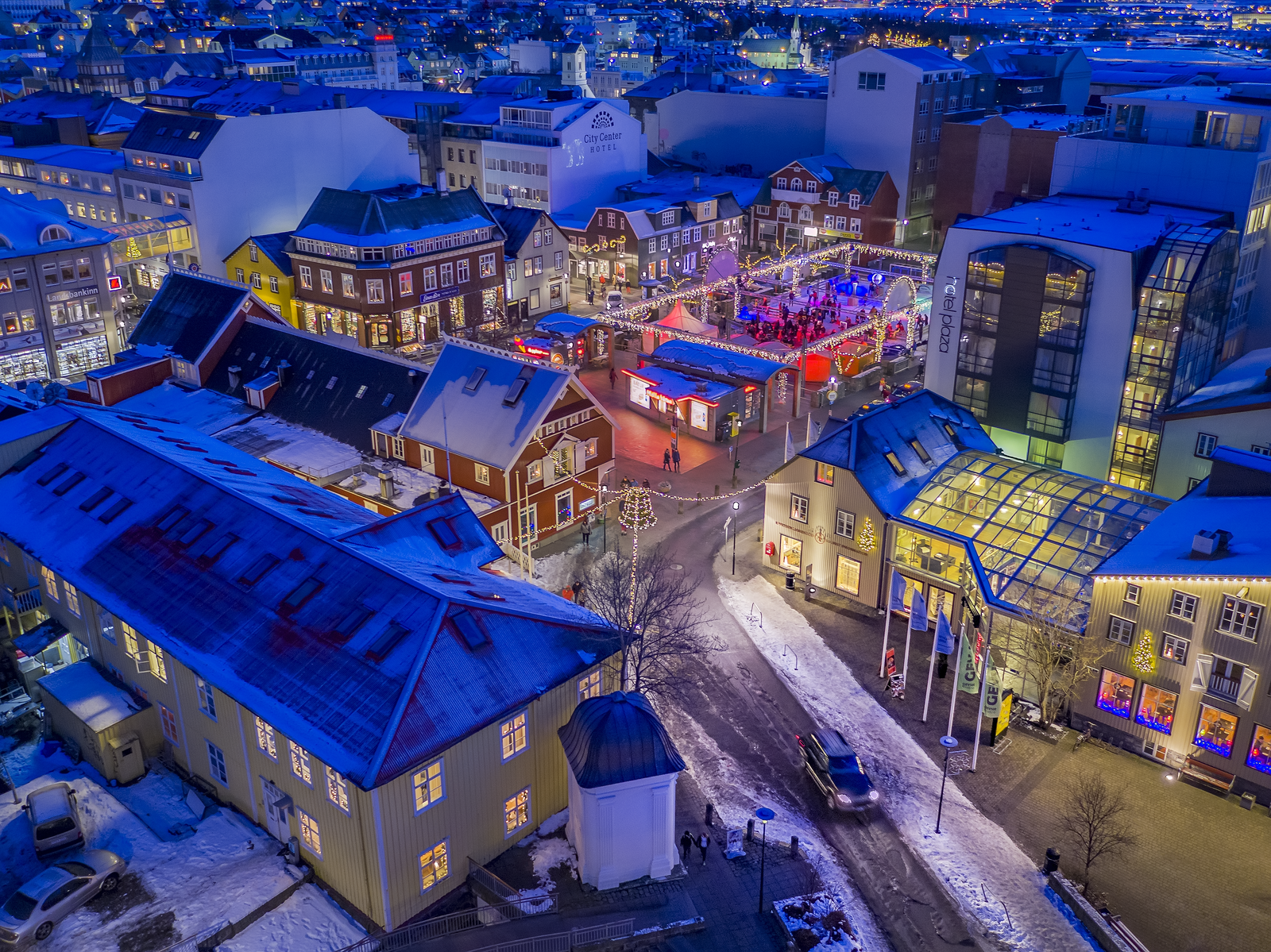 Downtown Reykjavik decorated with Christmas lights