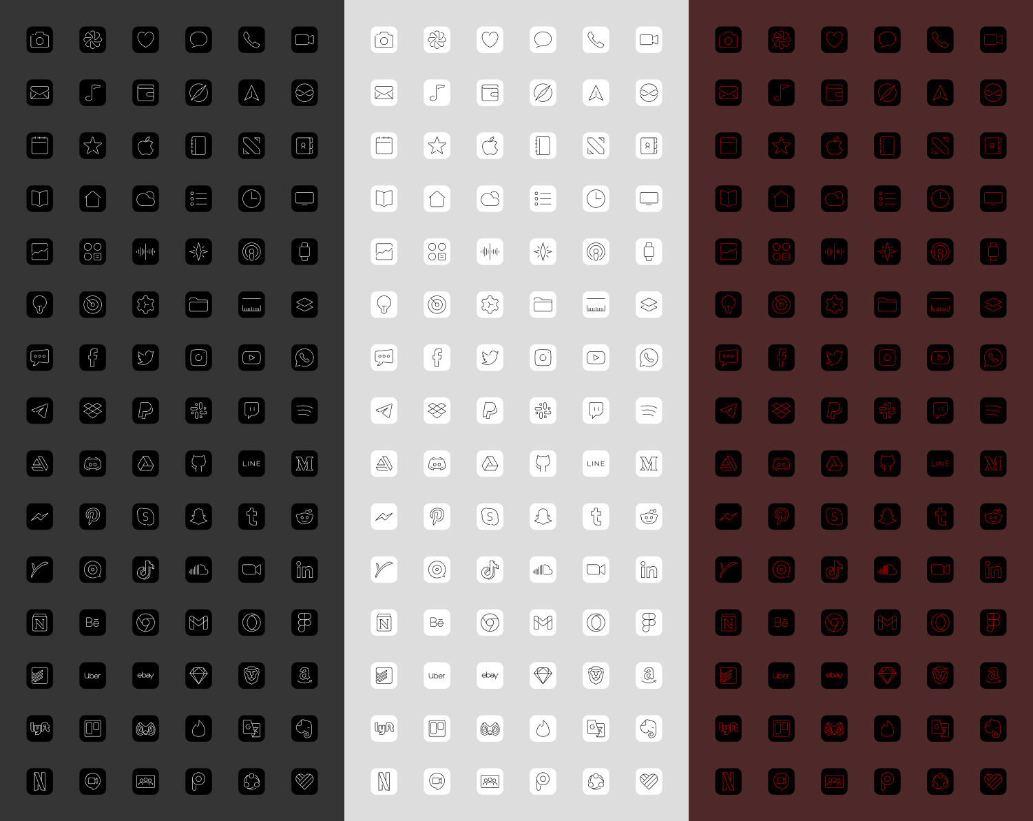 90 custom iOS icons in black, white and scarlet.