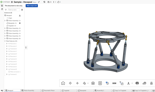 Screenshot of assembly within Onshape