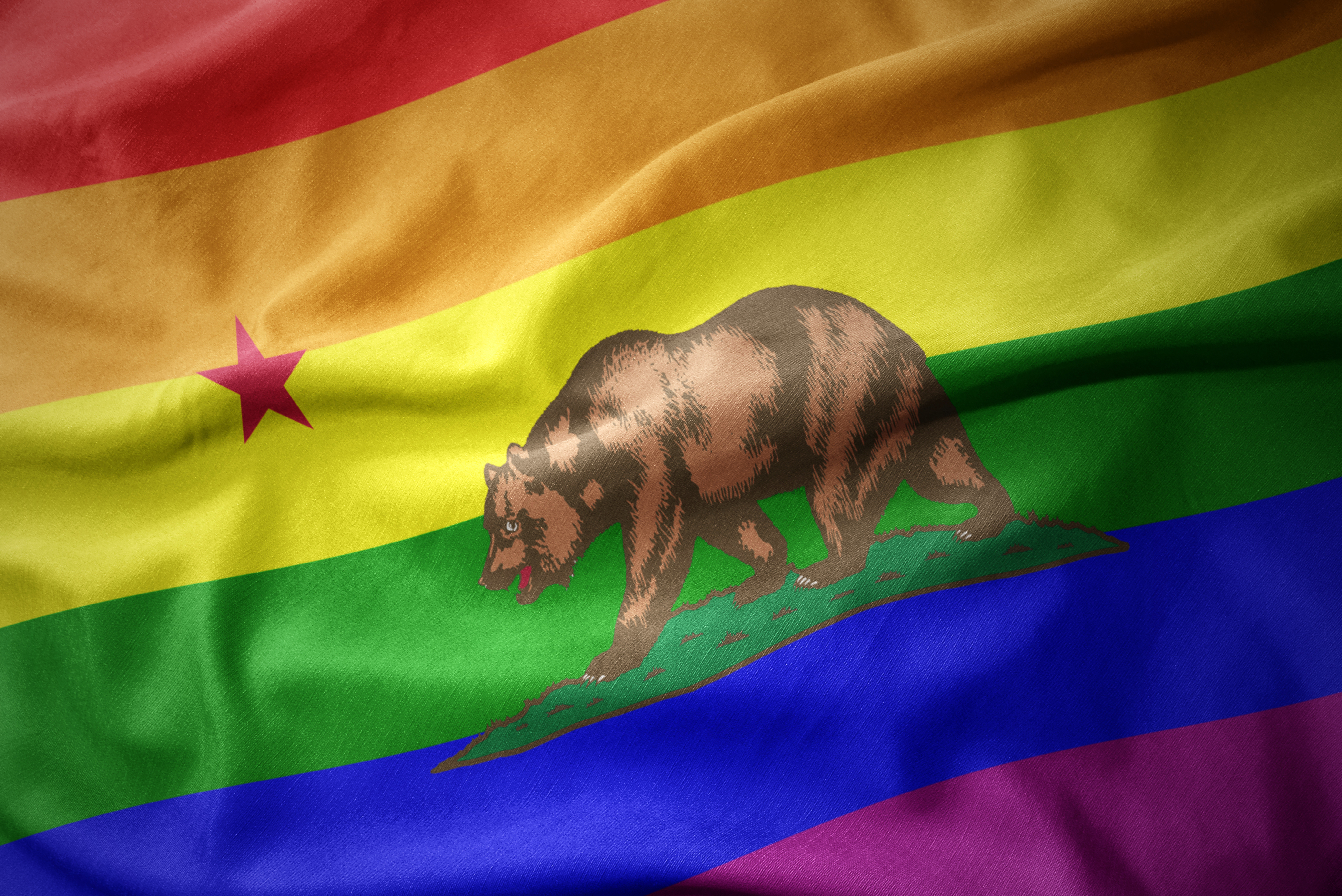 California State flag mixed with the gay Pride flag.