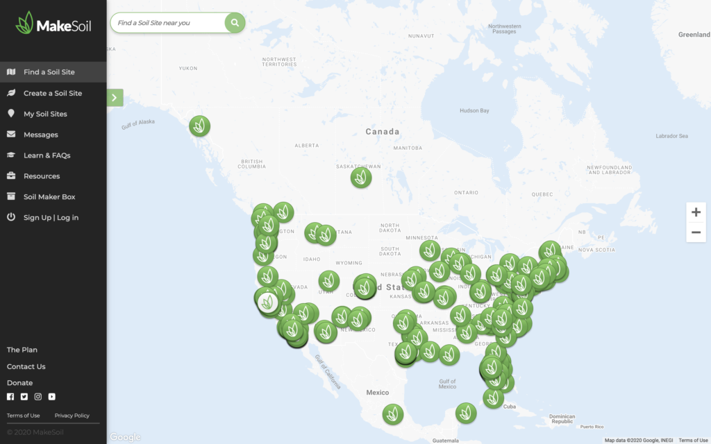 MakeSoil map of green garden sites in North America